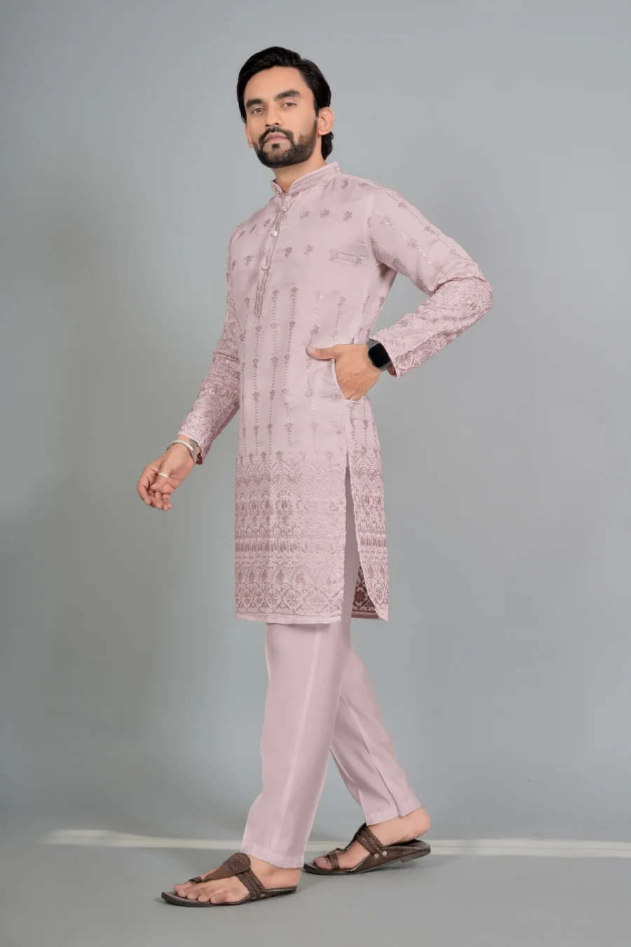 DESIGNER COTTON SILK EMBROIDERY WORK MEN'S KURTA PAYJAMA FESTIVE WEAR WHOLESALE PRICE ETHNIC GARMENT (10)