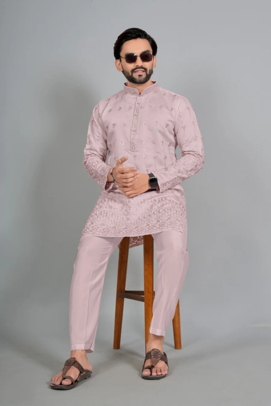 DESIGNER COTTON SILK EMBROIDERY WORK MEN'S KURTA PAYJAMA FESTIVE WEAR WHOLESALE PRICE ETHNIC GARMENT (13)