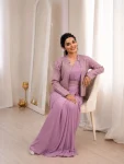 DESIGNER CREPE SILK EMBROIDERY SEQUENCE LACE WORK READY TO WEAR SAREE WITH BLOUSE AND KOTI PARTY WEAR WHOLESALE PRICE ETHNIC GARMENT (28)