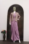 DESIGNER CREPE SILK EMBROIDERY SEQUENCE LACE WORK READY TO WEAR SAREE WITH BLOUSE AND KOTI PARTY WEAR WHOLESALE PRICE ETHNIC GARMENT (28)