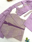 DESIGNER CREPE SILK EMBROIDERY SEQUENCE LACE WORK READY TO WEAR SAREE WITH BLOUSE AND KOTI PARTY WEAR WHOLESALE PRICE ETHNIC GARMENT (28)