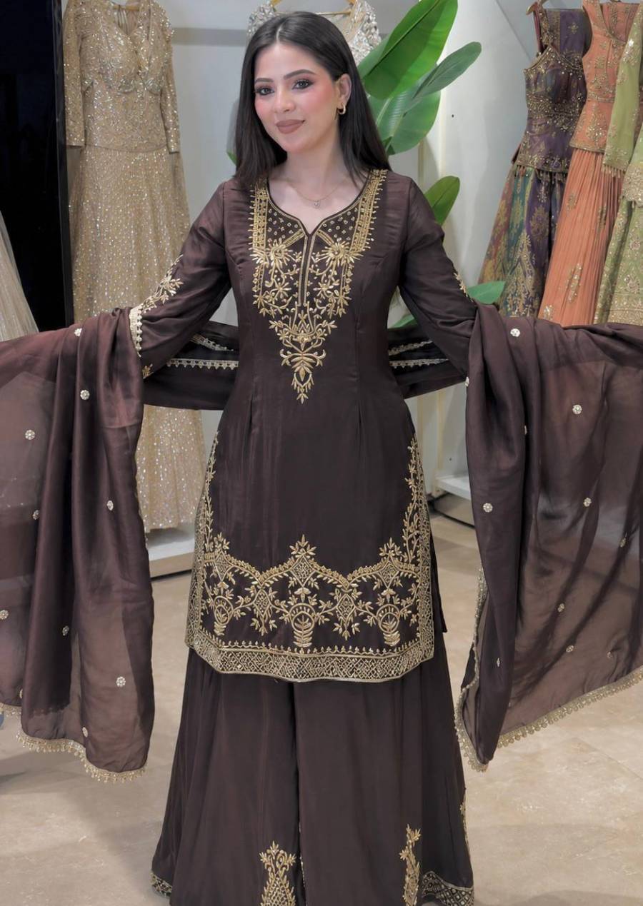 DESIGNER CREPE SILK EMBROIDERY SEQUENCE WORK TOP PALAZZO WITH DUPATTA FESTIVE WEAR WHOLESALE PRICE ETHNIC GARMENT (5)
