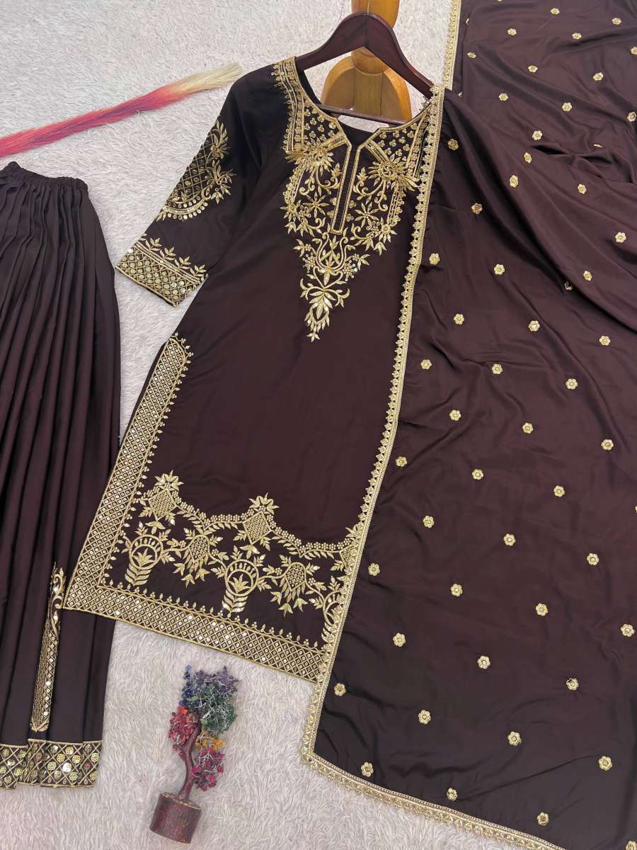 DESIGNER CREPE SILK EMBROIDERY SEQUENCE WORK TOP PALAZZO WITH DUPATTA FESTIVE WEAR WHOLESALE PRICE ETHNIC GARMENT (8)