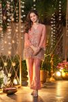 DESIGNER CRUNCHY SILK EMBROIDERY BEADS  AND MATKA LACE WORK CO-ORD SET PEACH