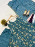 DESIGNER CRUSH SILK BEADS HAND WORK AND EMBROIDERY WORK GOWN BOTTOM WITH DUPATTA FESTIVE WEAR WHOLESALE PRICE ETHNIC GARMENT (2)