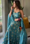 DESIGNER CRUSH SILK BEADS HAND WORK AND EMBROIDERY WORK GOWN BOTTOM WITH DUPATTA RAMA