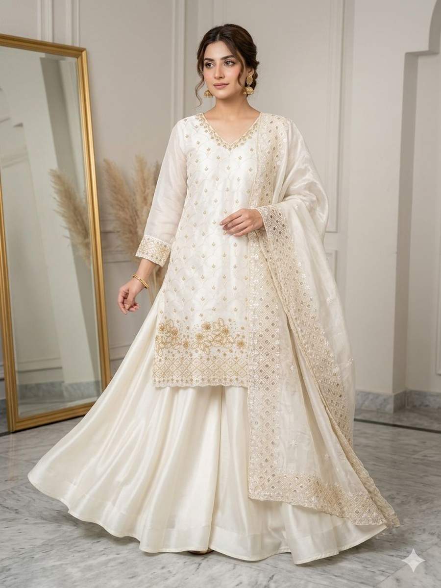 DESIGNER FENDY BEADS WITH SEQUENCE EMBROIDERY & CUT WORK TOP PALAZZO WITH DUPATTA FESTIVE WEAR WHOLESALE PRICE ETHNIC GARMENT (2)