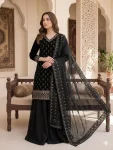 DESIGNER FENDY BEADS WITH SEQUENCE EMBROIDERY & CUT WORK TOP PALAZZO WITH DUPATTA BLACK