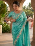 DESIGNER FENDY CHIFFON BEADS EMBROIDERY WORK LACE BORDER WORK SAREE WITH UNSTITCHED BLOUSE WEDDING WEAR WHOLESALE PRICE ETHNIC GARMENT (10)