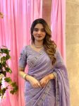 DESIGNER FENDY SATIN SILK 3BEADS, SEQUNCE & CUTDANA EMBROIDERY WORK LACE BORDER WORK SAREE WITH STITCHED BLOUSE WEDDING WEAR WHOLESALE PRICE ETHNIC GARMENT (13)