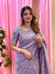 DESIGNER FENDY SATIN SILK 3BEADS, SEQUNCE & CUTDANA EMBROIDERY WORK LACE BORDER WORK SAREE WITH STITCHED BLOUSE WEDDING WEAR WHOLESALE PRICE ETHNIC GARMENT (13)