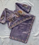 DESIGNER FENDY SATIN SILK 3BEADS, SEQUNCE & CUTDANA EMBROIDERY WORK LACE BORDER WORK SAREE WITH STITCHED BLOUSE WEDDING WEAR WHOLESALE PRICE ETHNIC GARMENT (13)