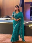 DESIGNER FENDY SATIN SILK BEADS & SEQUENCE EMBROIDERY WORK LACE BORDER SAREE WITH STITCHED BLOUSE RAMA