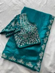 DESIGNER FENDY SATIN SILK BEADS & SEQUENCE EMBROIDERY WORK LACE BORDER SAREE WITH STITCHED BLOUSE WEDDING WEAR WHOLESALE PRICE ETHNIC GARMENT (20)