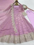 DESIGNER FENDY SATIN SILK EMBROIDERY CODING AND SEQUENCE WORK GOWN BOTTOM WITH DUPATTA FESTIVE WEAR WHOLESALE PRICE ETHNIC GARMENT (12)
