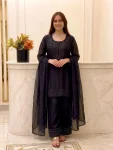 DESIGNER FENDY SILK EMBROIDERY BEADS WORK TOP BOTTOM WITH DUPATTA BLACK