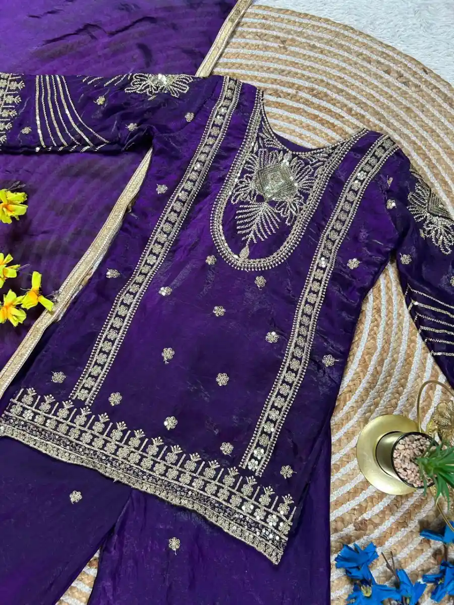 DESIGNER FENDY SILK EMBROIDERY SEQUENCE WORK KID'S TOP PALAZZO WITH DUPATTA FESTIVE WEAR WHOLESALE PRICE ETHNIC GARMENT (9)