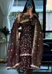 DESIGNER FENDY SILK EMBROIDERY SEQUENCE WORK TOP PATIYALA WITH DUPATTA BROWN