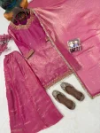 DESIGNER FENDY SILK SEQUENCE & ZARI EMBROIDERY WORK TOP PALAZZO WITH DUPATTA FESTIVE WEAR WHOLESALE PRICE ETHNIC GARMENT (4)