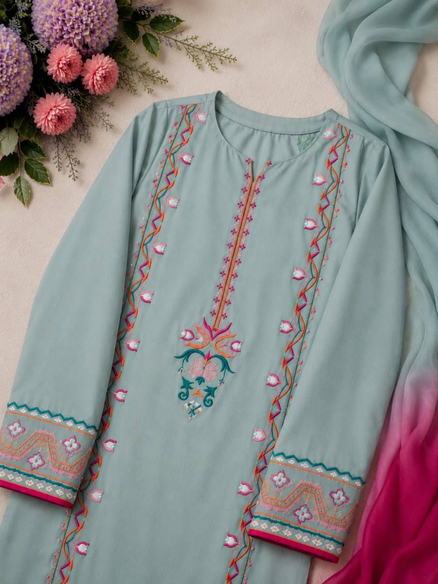 DESIGNER FRENCH CREPE EMBROIDERY SEQUENCE WORK TOP BOTTOM WITH DUPATTA FESTIVE WEAR WHOLESALE PRICE ETHNIC GARMENT (1)