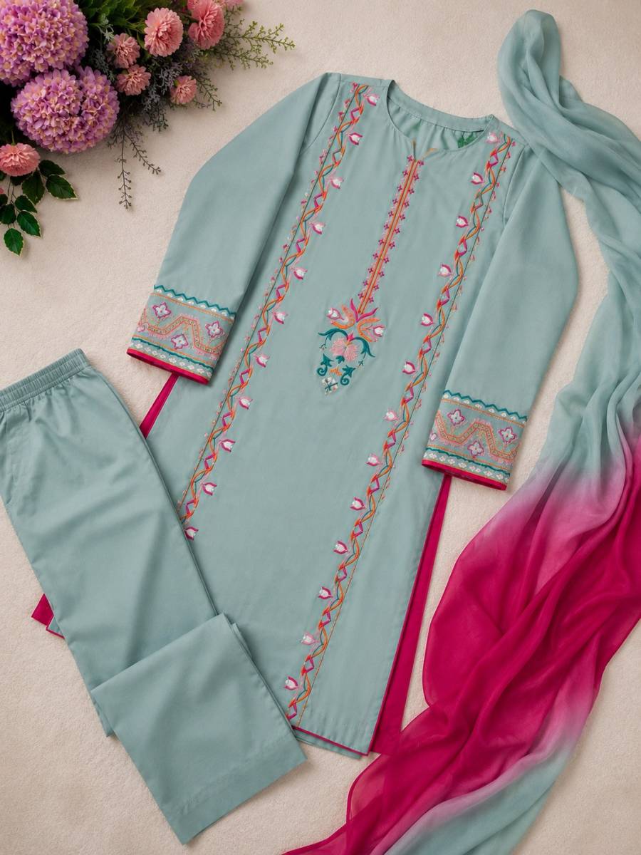 DESIGNER FRENCH CREPE EMBROIDERY SEQUENCE WORK TOP BOTTOM WITH DUPATTA FESTIVE WEAR WHOLESALE PRICE ETHNIC GARMENT (9)