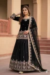 DESIGNER FRENCH SILK EMBROIDERY SEQUENCE WITH REAL MIRROR HAND WORK TOP LEHENGA WITH DUPATTA BLACK