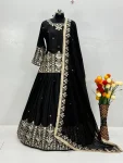 DESIGNER FRENCH SILK EMBROIDERY SEQUENCE WITH REAL MIRROR HAND WORK TOP LEHENGA WITH DUPATTA FESTIVE WEAR WHOLESALE PRICE ETHNIC GARMENT (5)