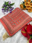DESIGNER GEORGETTE CUTDANA AND REAL MIRROR WORK SAREE WITH UNSTITCHED BLOUSE FESTIVE WEAR WHOLESALE PRICE ETHNIC GARMENT (3)