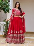 DESIGNER GEORGETTE EMBROIDERY 7 MM SEQUENCE WORK LEHENGA CHOLI WITH DUPATTA RED