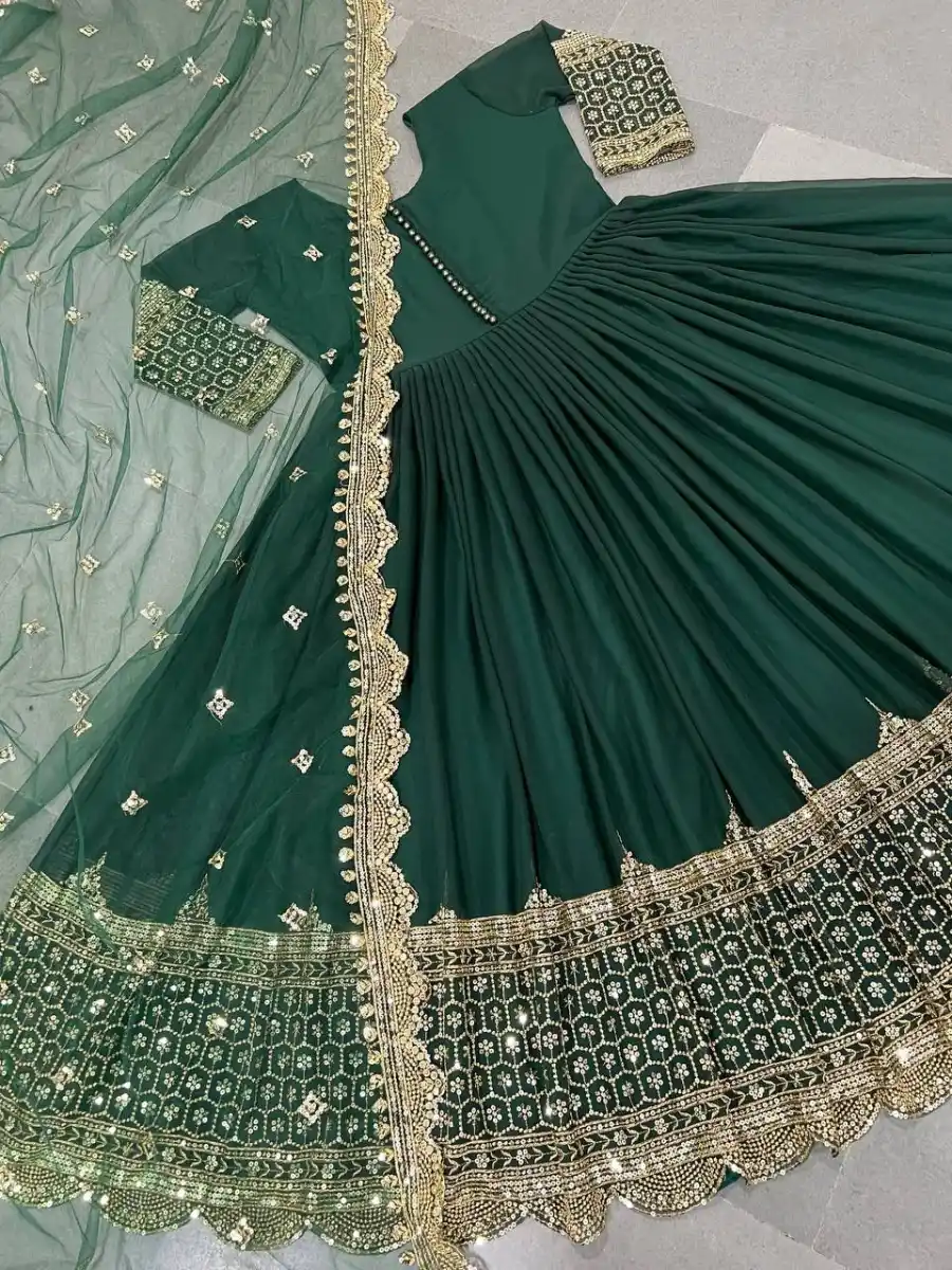 DESIGNER GEORGETTE EMBROIDERY SEQUENCE WORK GOWN WITH DUPATTA FESTIVE WEAR WHOLESALE PRICE ETHNIC GARMENT (1)
