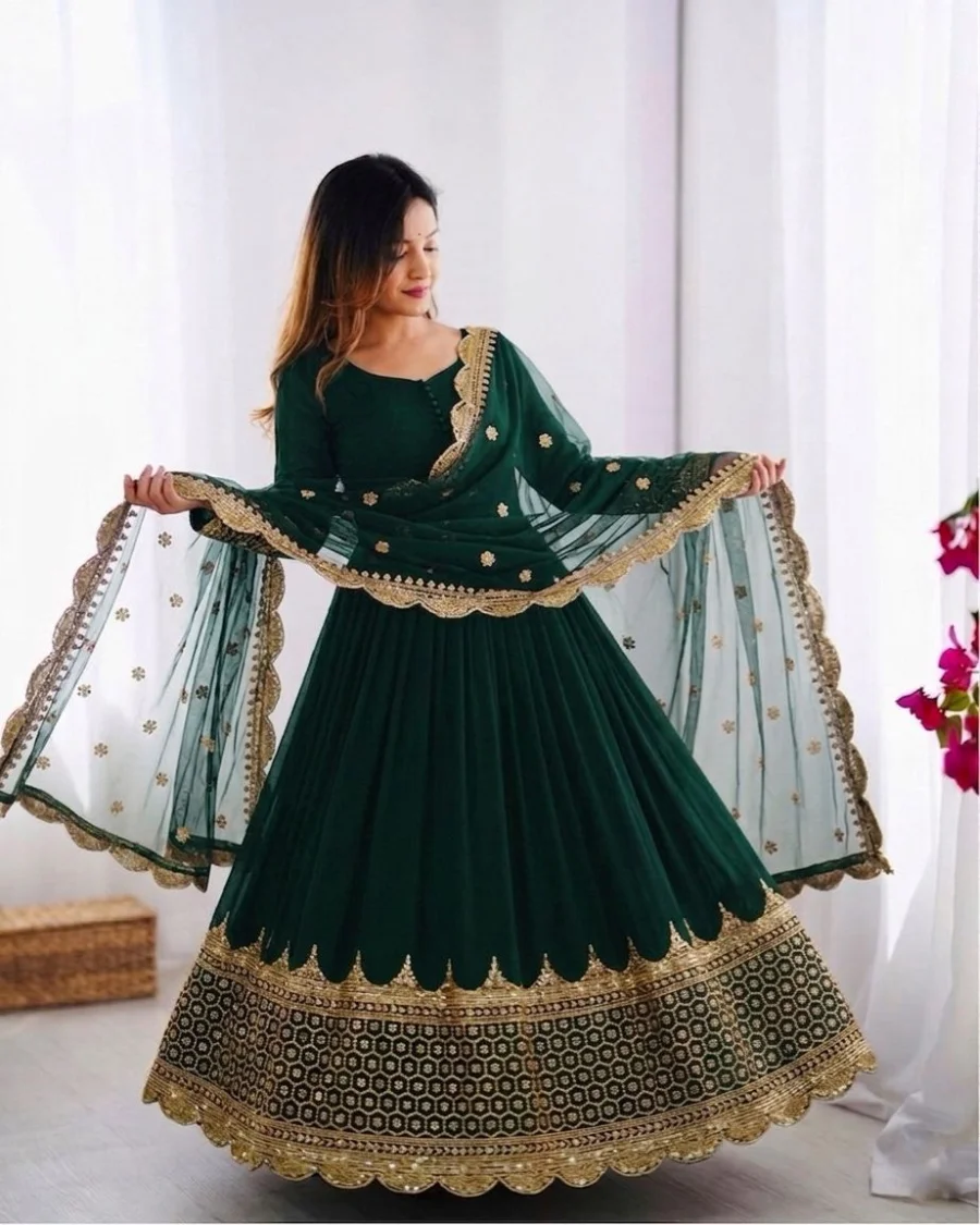 DESIGNER GEORGETTE EMBROIDERY SEQUENCE WORK GOWN WITH DUPATTA FESTIVE WEAR WHOLESALE PRICE ETHNIC GARMENT (10)
