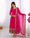 DESIGNER GEORGETTE EMBROIDERY SEQUENCE WORK GOWN WITH DUPATTA PINK
