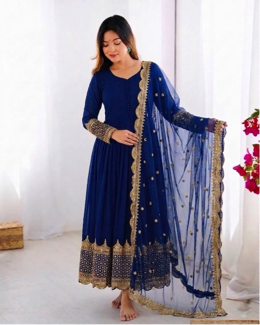 DESIGNER GEORGETTE EMBROIDERY SEQUENCE WORK GOWN WITH DUPATTA FESTIVE WEAR WHOLESALE PRICE ETHNIC GARMENT (11)