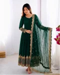 DESIGNER GEORGETTE EMBROIDERY SEQUENCE WORK GOWN WITH DUPATTA GREEN