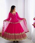 DESIGNER GEORGETTE EMBROIDERY SEQUENCE WORK GOWN WITH DUPATTA FESTIVE WEAR WHOLESALE PRICE ETHNIC GARMENT (10)