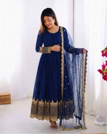 DESIGNER GEORGETTE EMBROIDERY SEQUENCE WORK GOWN WITH DUPATTA BLUE