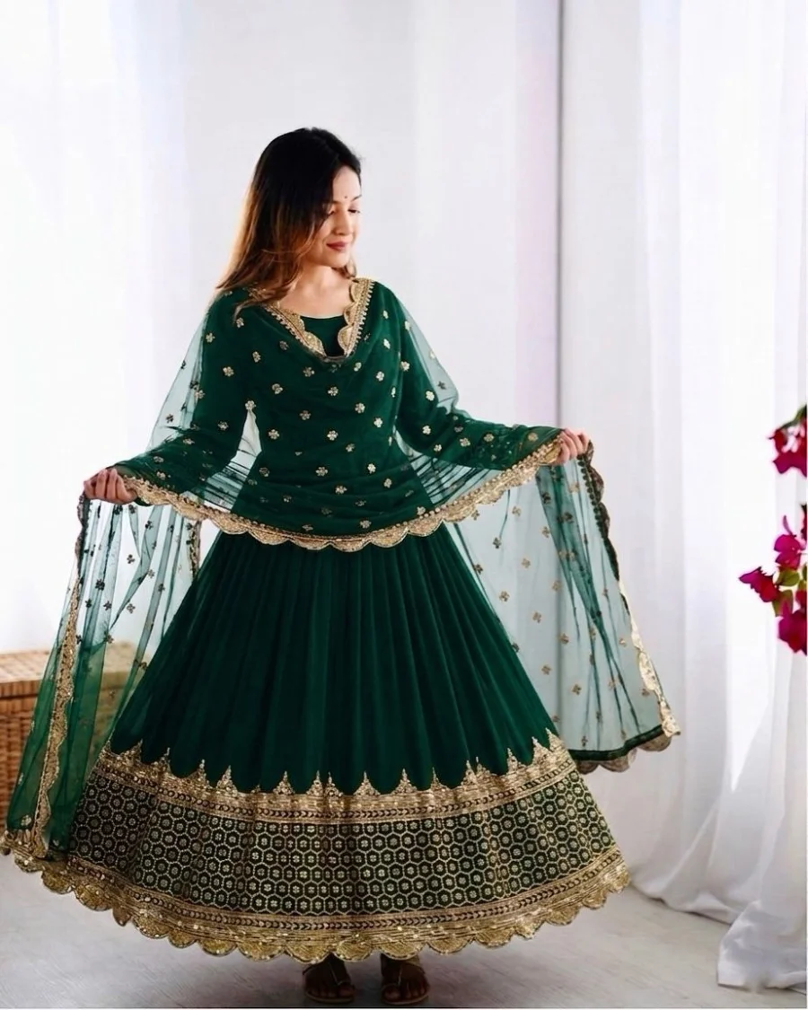 DESIGNER GEORGETTE EMBROIDERY SEQUENCE WORK GOWN WITH DUPATTA FESTIVE WEAR WHOLESALE PRICE ETHNIC GARMENT (14)