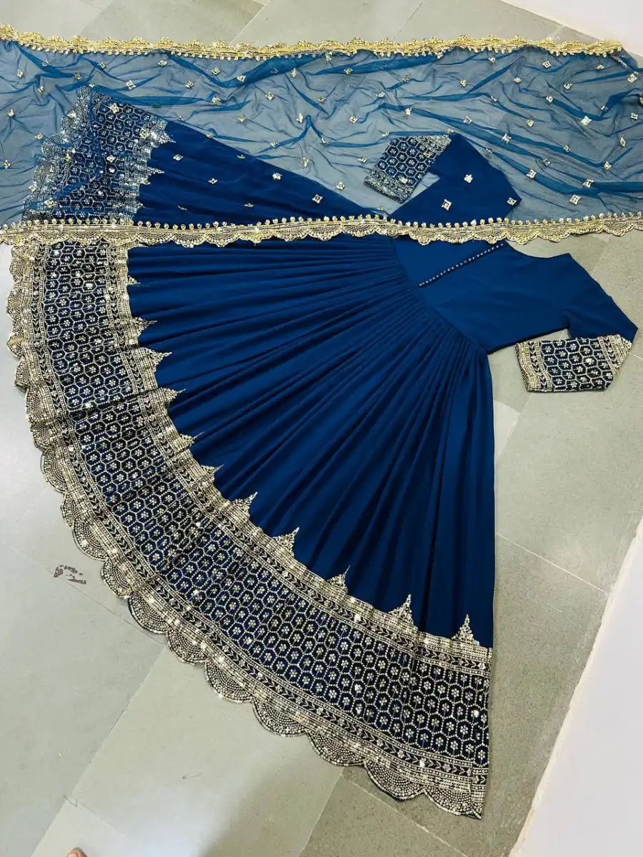 DESIGNER GEORGETTE EMBROIDERY SEQUENCE WORK GOWN WITH DUPATTA FESTIVE WEAR WHOLESALE PRICE ETHNIC GARMENT (15)
