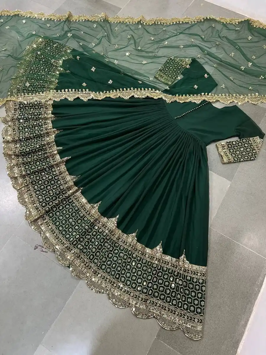 DESIGNER GEORGETTE EMBROIDERY SEQUENCE WORK GOWN WITH DUPATTA FESTIVE WEAR WHOLESALE PRICE ETHNIC GARMENT (15)