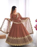 DESIGNER GEORGETTE EMBROIDERY SEQUENCE WORK GOWN WITH DUPATTA FESTIVE WEAR WHOLESALE PRICE ETHNIC GARMENT (5)