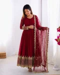 DESIGNER GEORGETTE EMBROIDERY SEQUENCE WORK GOWN WITH DUPATTA MAROON
