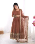 DESIGNER GEORGETTE EMBROIDERY SEQUENCE WORK GOWN WITH DUPATTA FESTIVE WEAR WHOLESALE PRICE ETHNIC GARMENT (5)