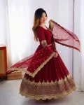 DESIGNER GEORGETTE EMBROIDERY SEQUENCE WORK GOWN WITH DUPATTA FESTIVE WEAR WHOLESALE PRICE ETHNIC GARMENT (5)