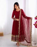 DESIGNER GEORGETTE EMBROIDERY SEQUENCE WORK GOWN WITH DUPATTA FESTIVE WEAR WHOLESALE PRICE ETHNIC GARMENT (5)