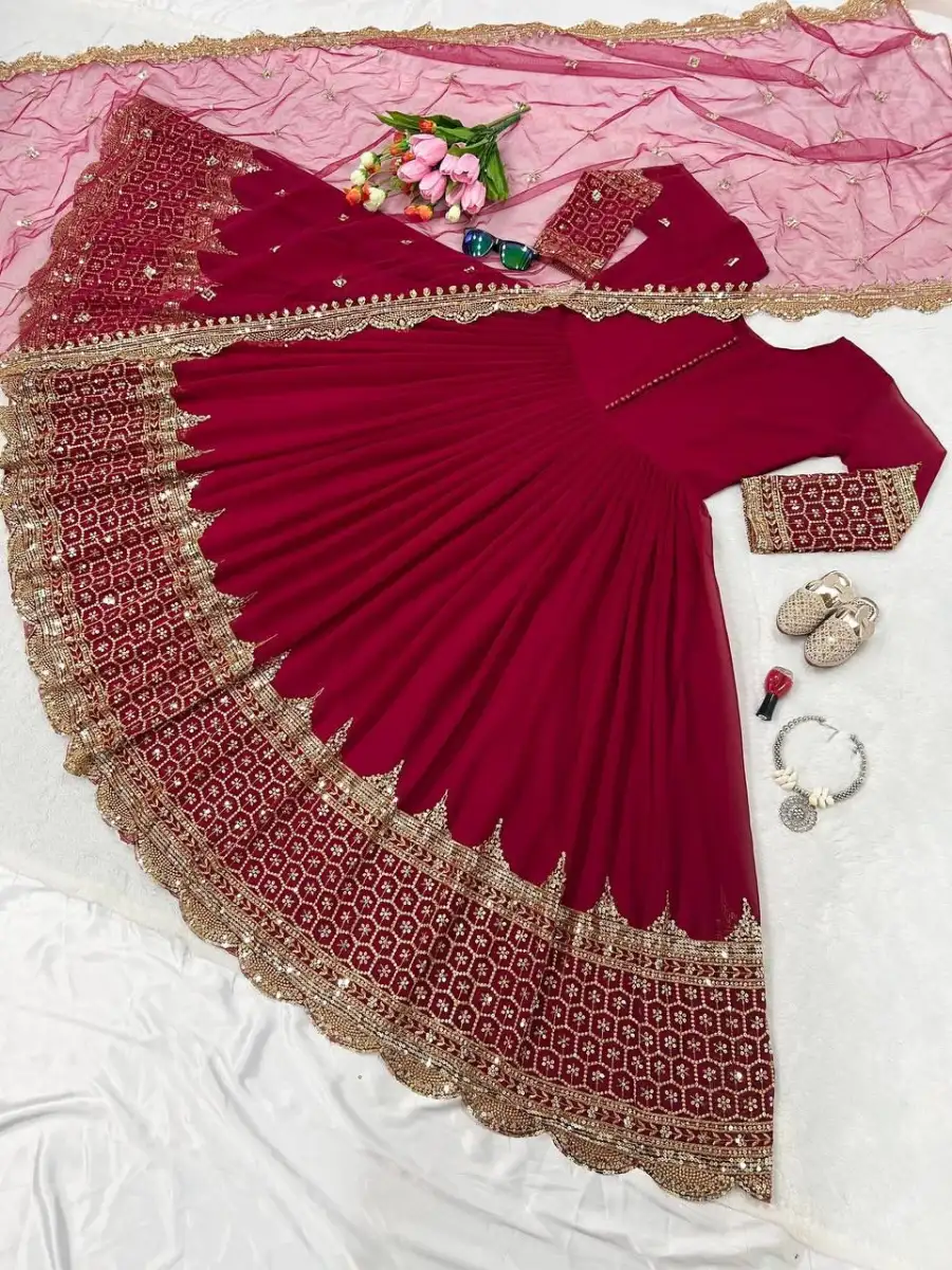 DESIGNER GEORGETTE EMBROIDERY SEQUENCE WORK GOWN WITH DUPATTA FESTIVE WEAR WHOLESALE PRICE ETHNIC GARMENT (8)