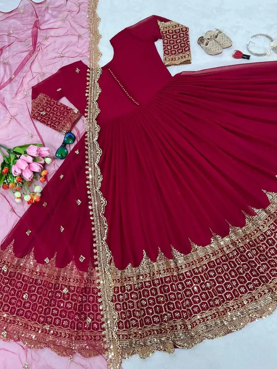 DESIGNER GEORGETTE EMBROIDERY SEQUENCE WORK GOWN WITH DUPATTA FESTIVE WEAR WHOLESALE PRICE ETHNIC GARMENT (9)