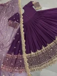 DESIGNER GEORGETTE EMBROIDERY SEQUENCE WORK GOWN WITH DUPATTA PURPLE (5)