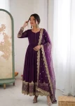 DESIGNER GEORGETTE EMBROIDERY SEQUENCE WORK GOWN WITH DUPATTA PURPLE (5)
