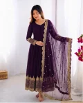 DESIGNER GEORGETTE EMBROIDERY SEQUENCE WORK GOWN WITH DUPATTA PURPLE
