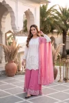 DESIGNER GEORGETTE EMBROIDERY SEQUENCE WORK WITH PERAL MOTI HAND WORK TOP PALAZZO WITH DUPATTA FESTIVE WEAR WHOLESALE PRICE ETHNIC GARMENT (3)
